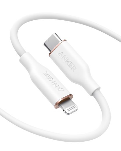 Anker 641 USB-C to Lightning silicone charging cable, durable and flexible, designed for fast charging of Apple devices.
