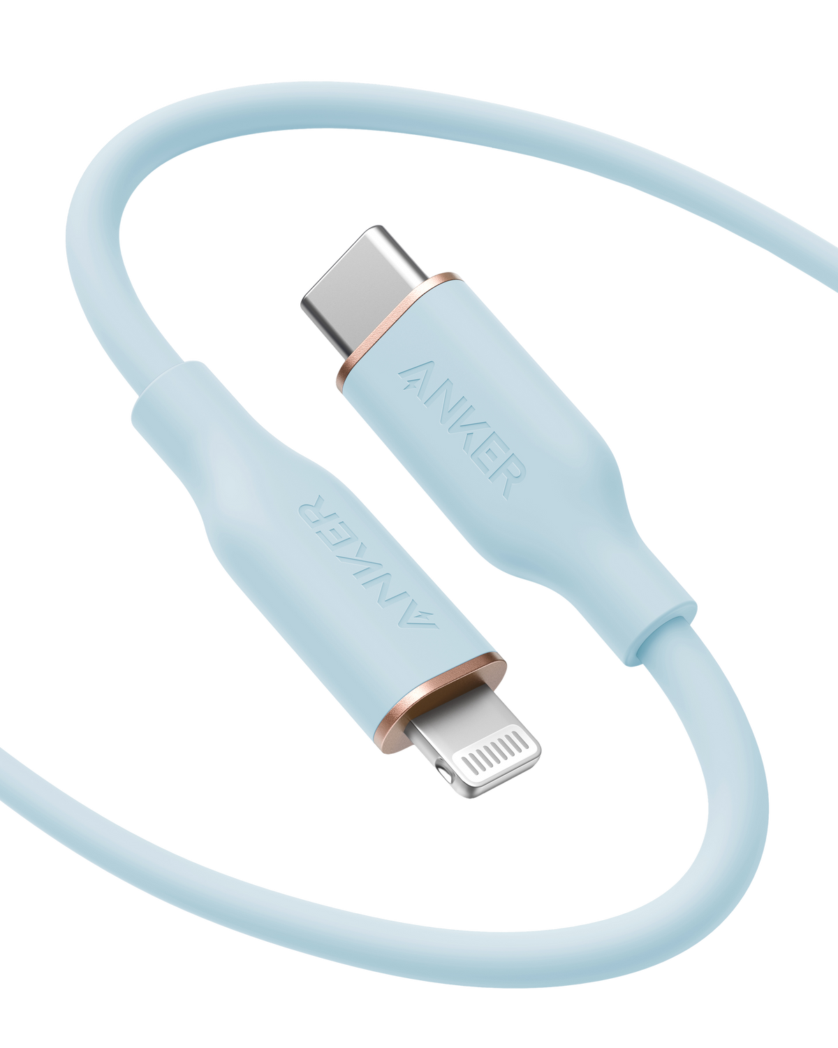 Anker 641 USB-C to Lightning silicone charging cable, black, with durable flow design for Apple device charging.