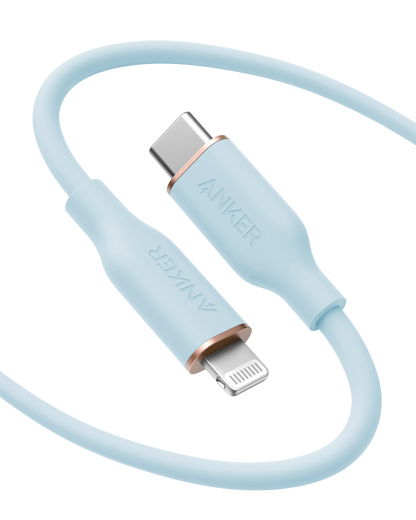 Anker 641 USB-C to Lightning silicone charging cable, black, with durable flow design for Apple device charging.