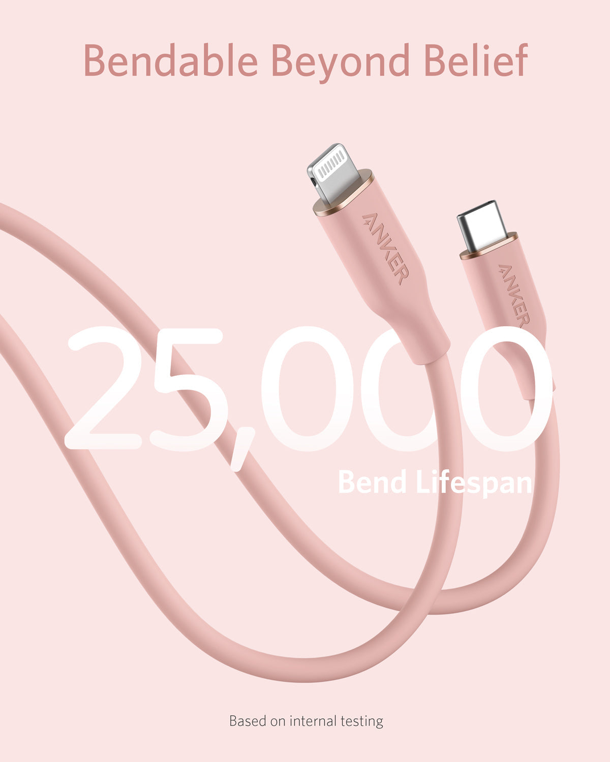 Anker 641 USB-C to Lightning cable in flow silicone, 3 feet long, shown coiled with connectors visible for charging and data transfer.
