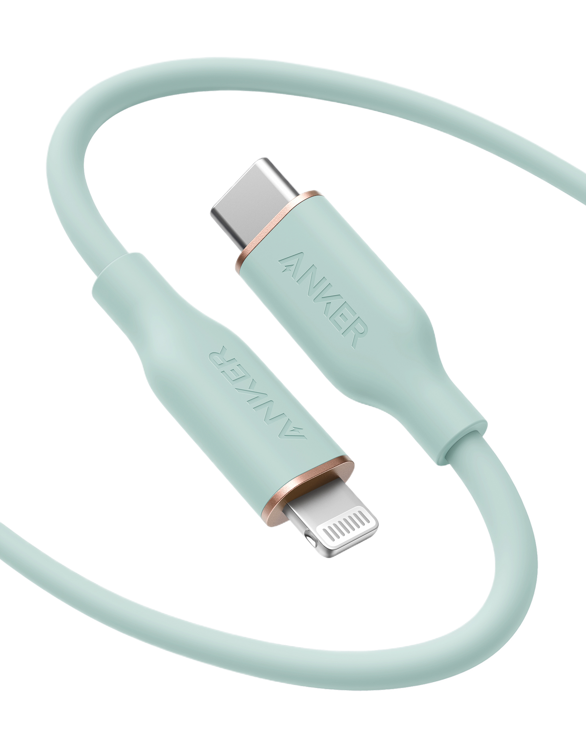 Anker 641 USB-C to Lightning cable in flow silicone, 3 feet long, with a sleek black design for fast device charging and data transfer.