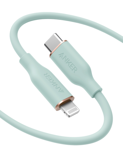 Anker 641 USB-C to Lightning charging cable with silicone coating, designed for fast and reliable device charging.