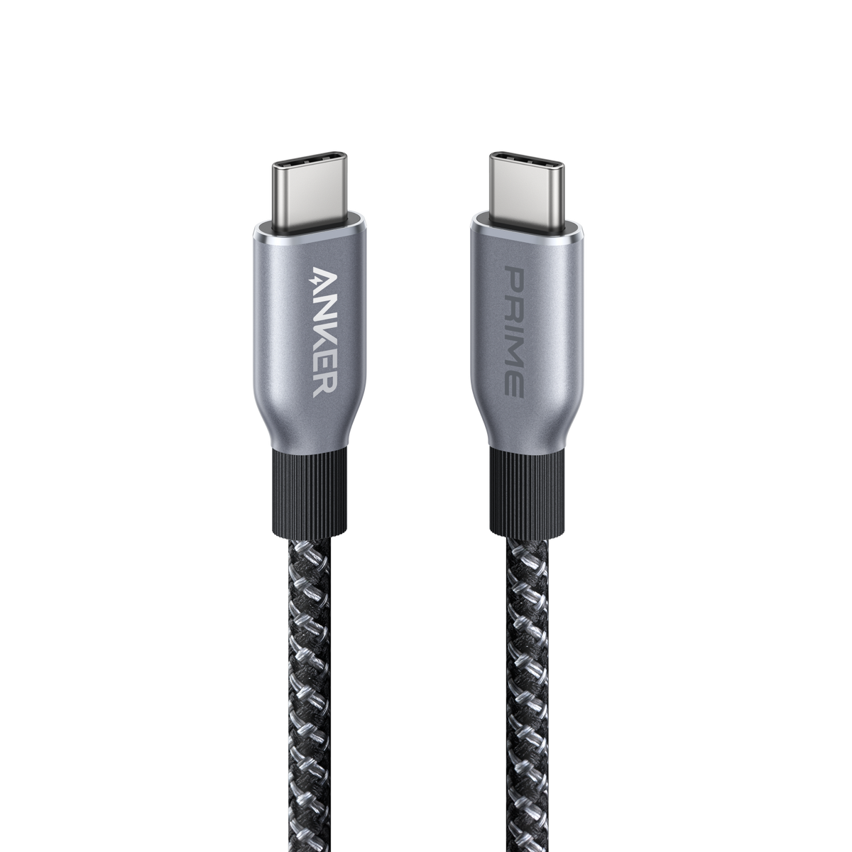 Anker Prime USB-C to USB-C cable with 240W power delivery, upcycled braided design, shown in close-up on a white background.