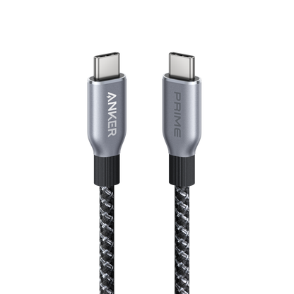 Anker Prime USB-C to USB-C cable with 240W power delivery, upcycled braided design, shown in close-up on a white background.