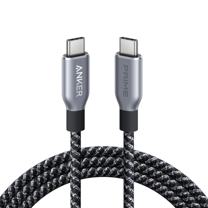 Anker Prime USB-C to USB-C cable with upcycled braided design, 240W power capacity, shown against a plain background.