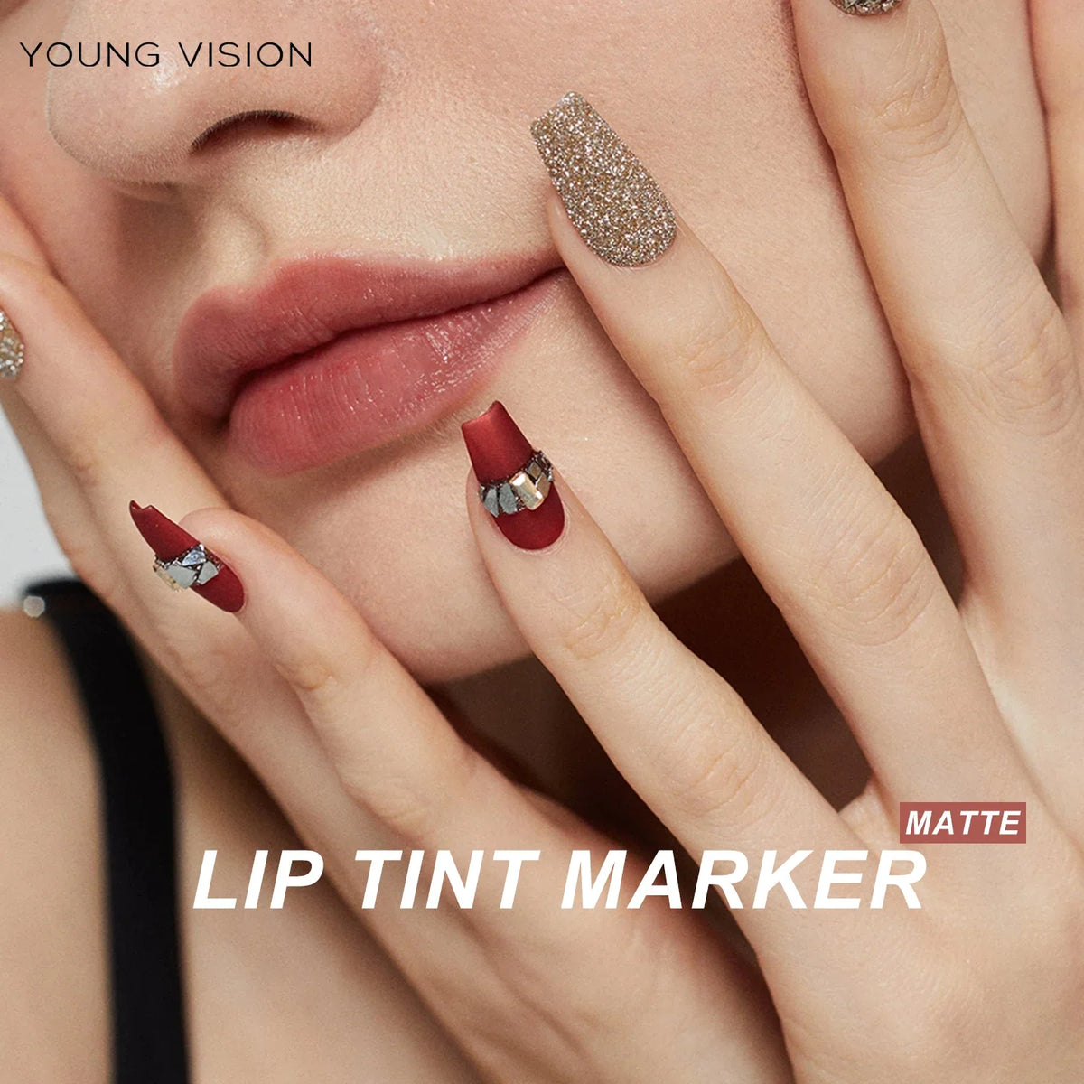 Blushimmer matte water lip tint pen with six color options, featuring smooth application and long-lasting stain effect.