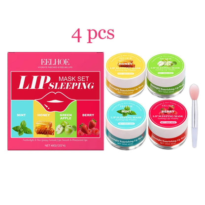 Blushimmer 4-flavor lip sleeping mask set with moisturizing, exfoliating lip care for soft, smooth lips overnight