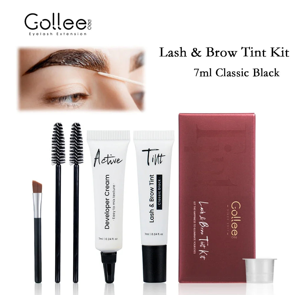 Blushimmer Gollee Classic Black lash and brow tinting set with waterproof eyelash dye kit and makeup tools for easy application.