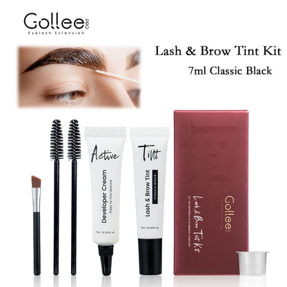 Blushimmer Gollee Classic Black lash and brow tinting set with waterproof eyelash dye kit and makeup tools for easy application.