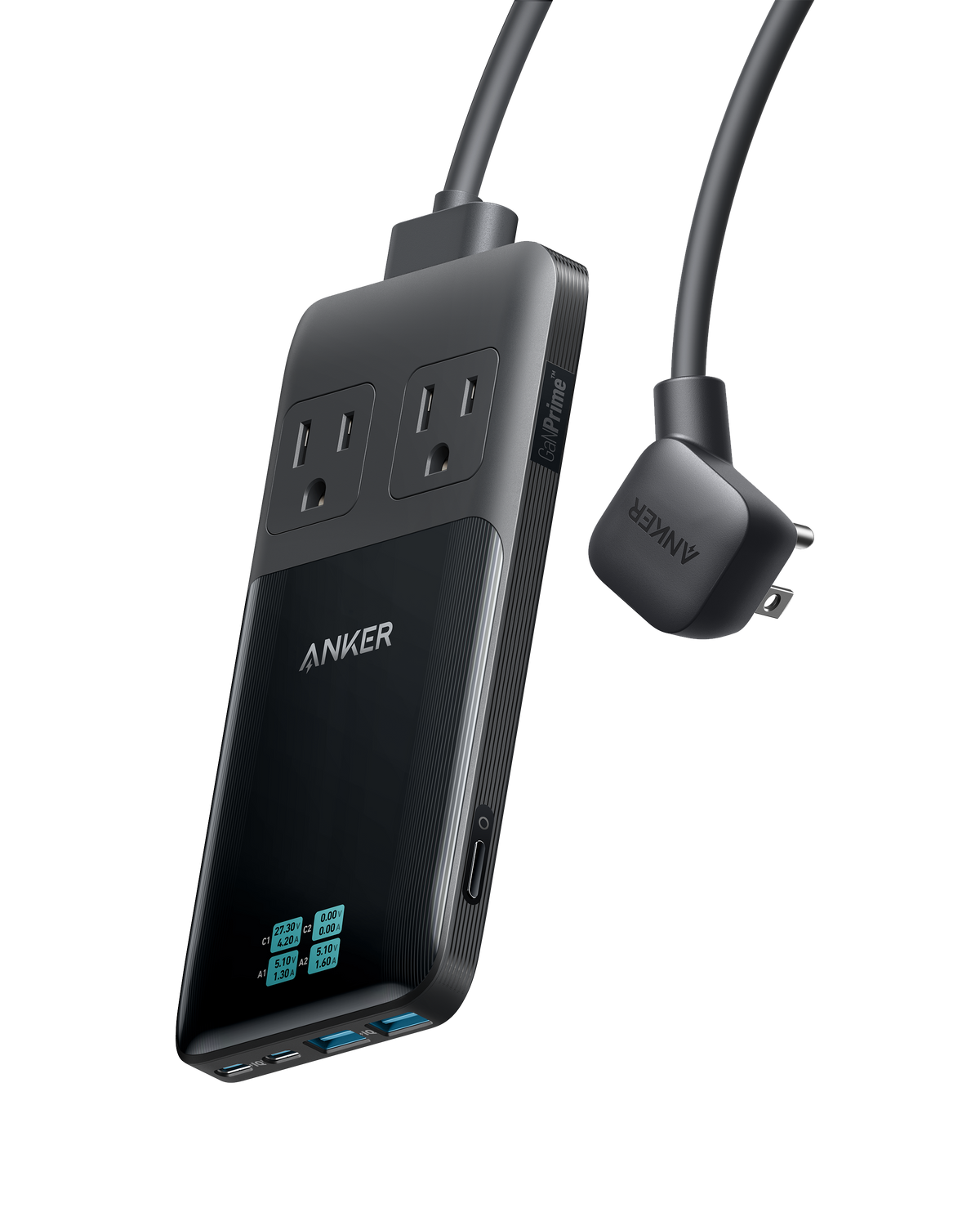 Anker Prime 6-in-1 140W charging station with multiple ports for fast device charging and cable management.