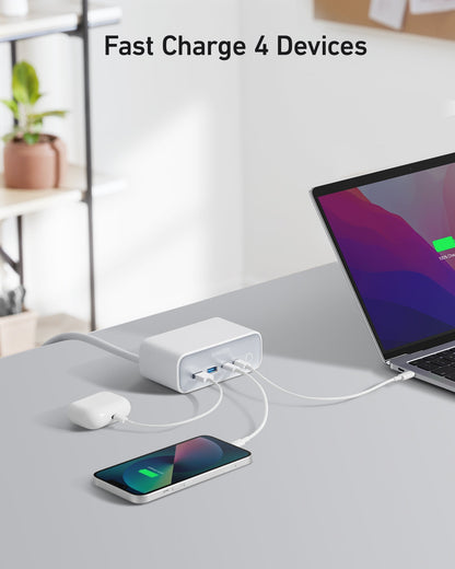Anker 525 charging station with multiple ports for efficient device charging, shown in a sleek, modern design.