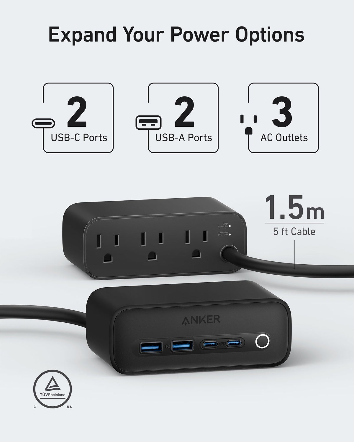 Anker 525 charging station with multiple USB ports for efficient device charging, shown with connected cables and devices.