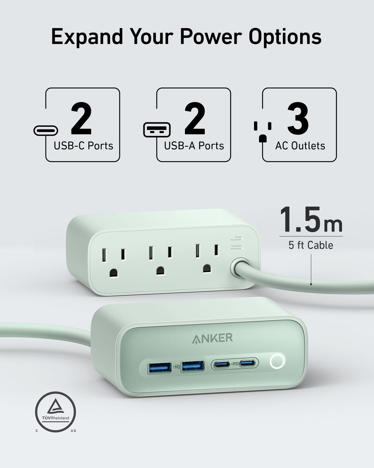 Anker 525 charging station with multiple USB ports for device charging, shown in a close-up image.