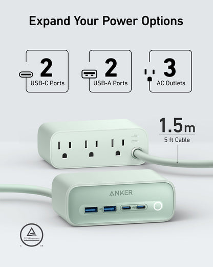 Anker 525 charging station with multiple USB ports for device charging, shown in a close-up image.