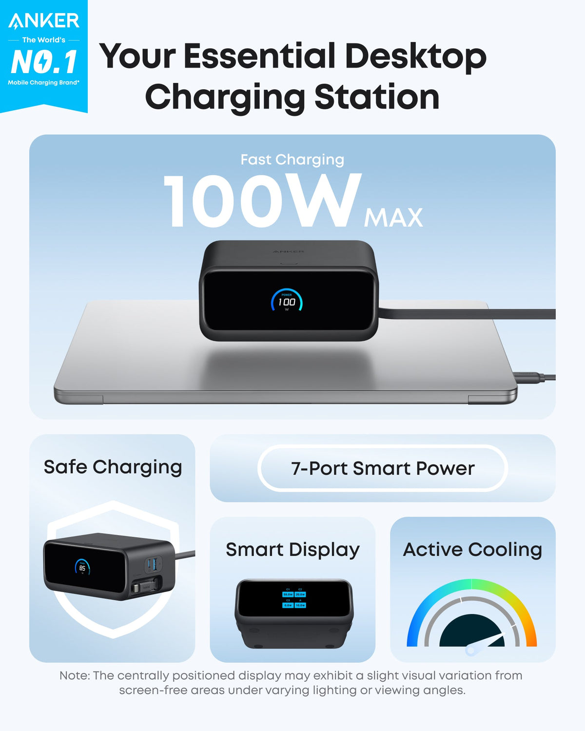 Anker Nano 7-in-1 100W charging station with multiple ports and sleek design, ideal for powering devices efficiently.