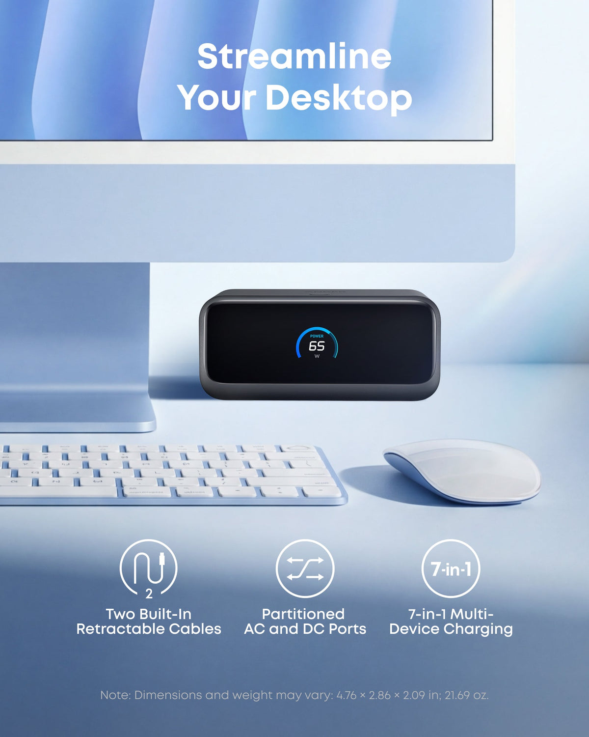Anker Nano 7-in-1 100W charging station with multiple ports, sleek design, and compact size for versatile device charging.