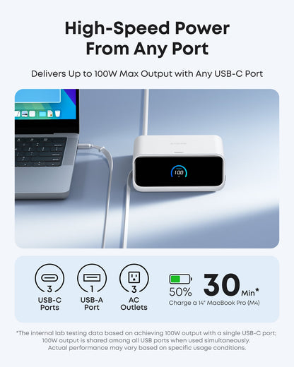 Anker Nano 7-in-1 100W charging station with multiple ports and sleek design, ideal for fast device charging.