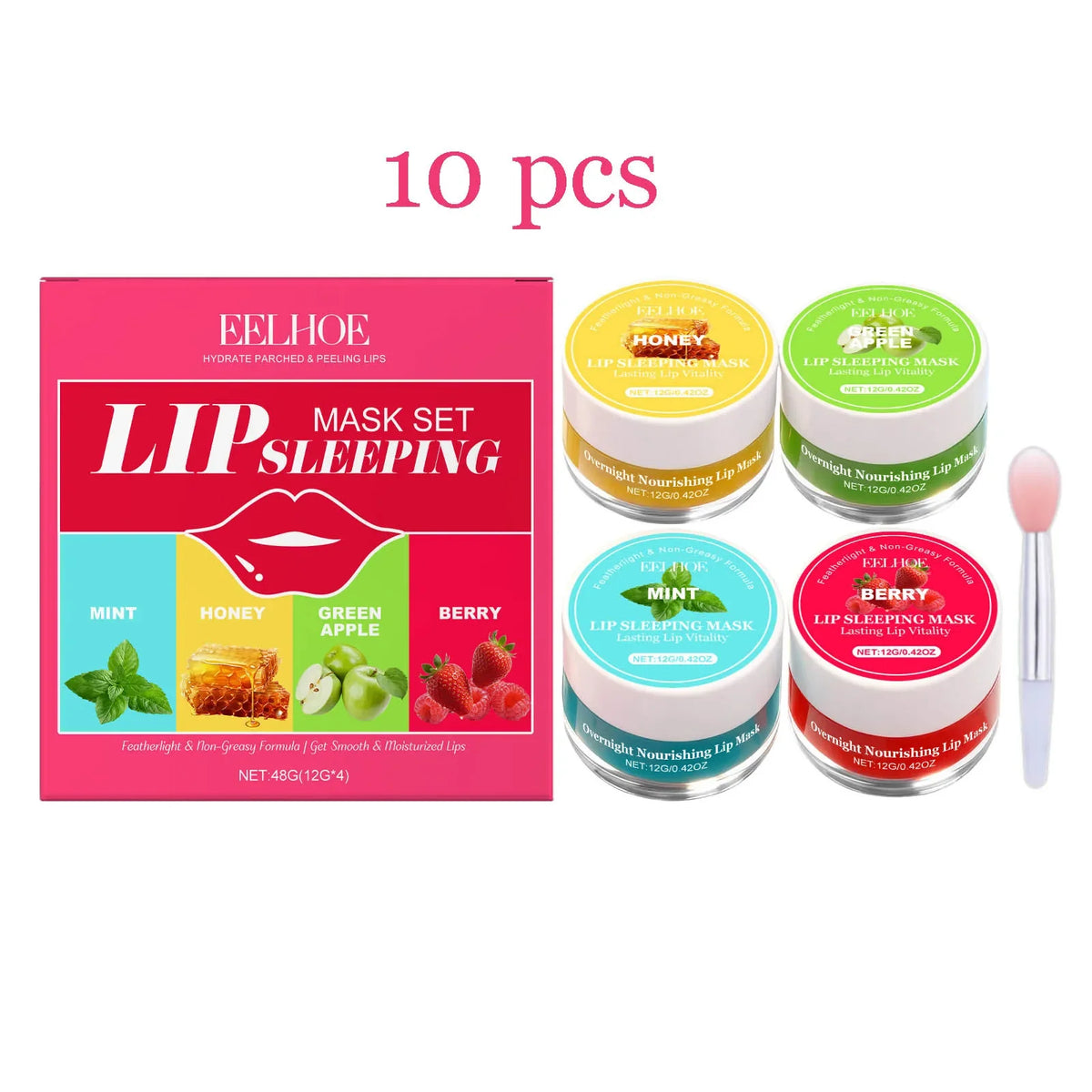 Blushimmer 4-flavor lip sleeping mask set with moisturizing, exfoliating, and softening lip care for overnight restoration and smooth lips