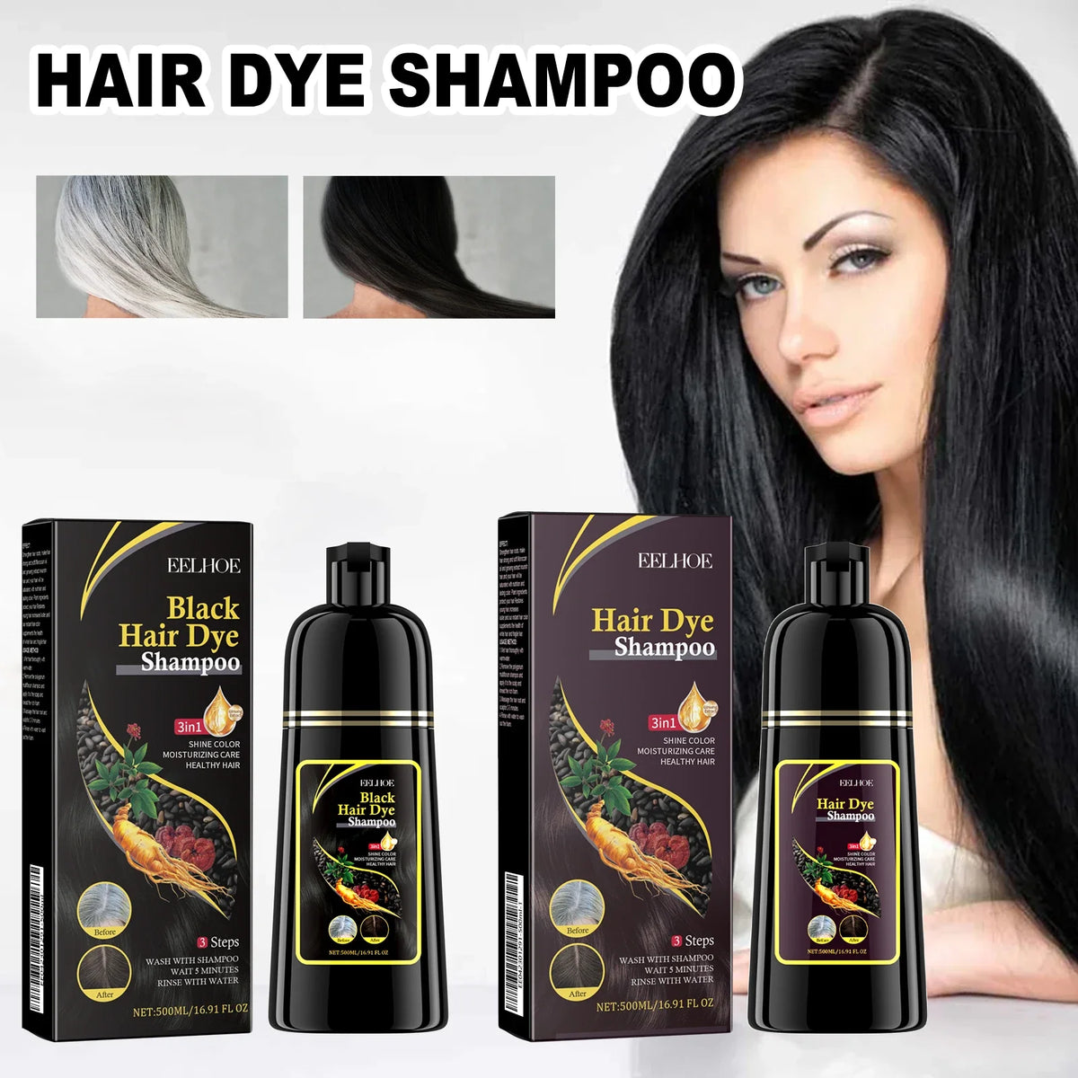 EELHOE Brown Hair Dyeing Shampoo Lasting Coloring Deeply Nourishing Reduce Breakage Promote Scalp Health Hair Dyeing Shampoo