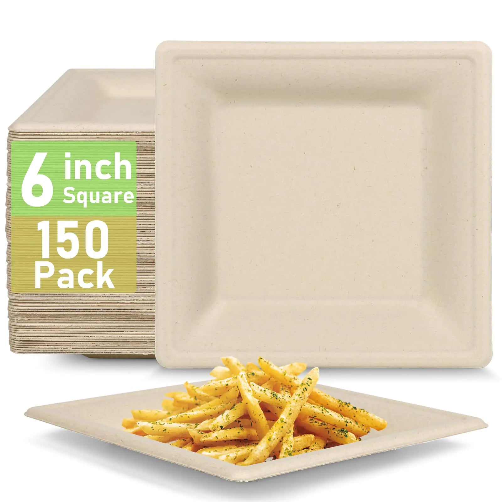 Uniecocus Small Paper Plates 6 inch 150 Pack Square Paper Plates Dessert Paper Plates Disposable Recycled Compostable Small Plates Mini Brown Paper Plates
