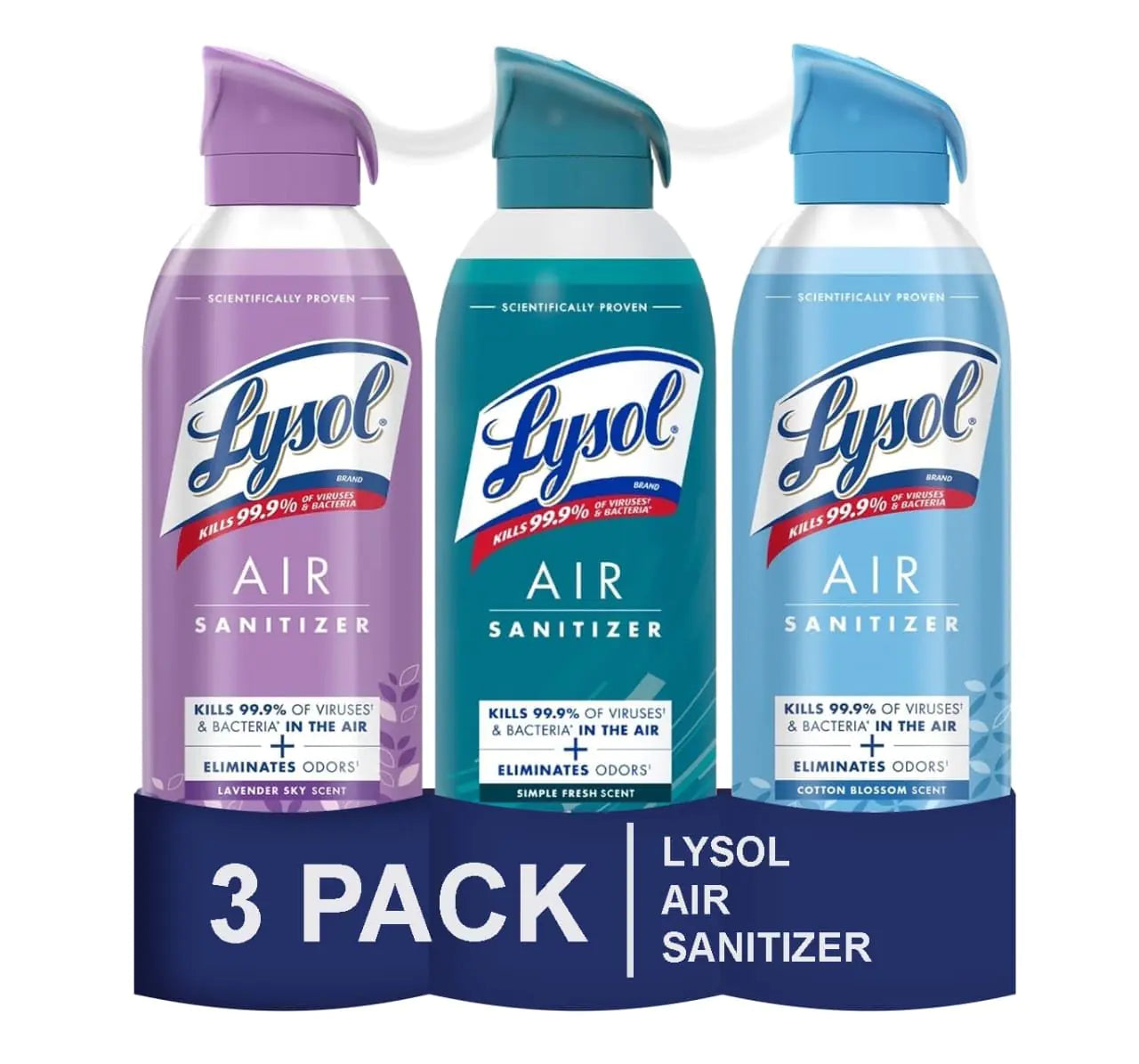 Lysol Air Sanitizer Spray For Air Sanitization and Odor Elimination Simple Fresh Lavender Cotton Blossom 10 Fl. Oz (Pack of 3)