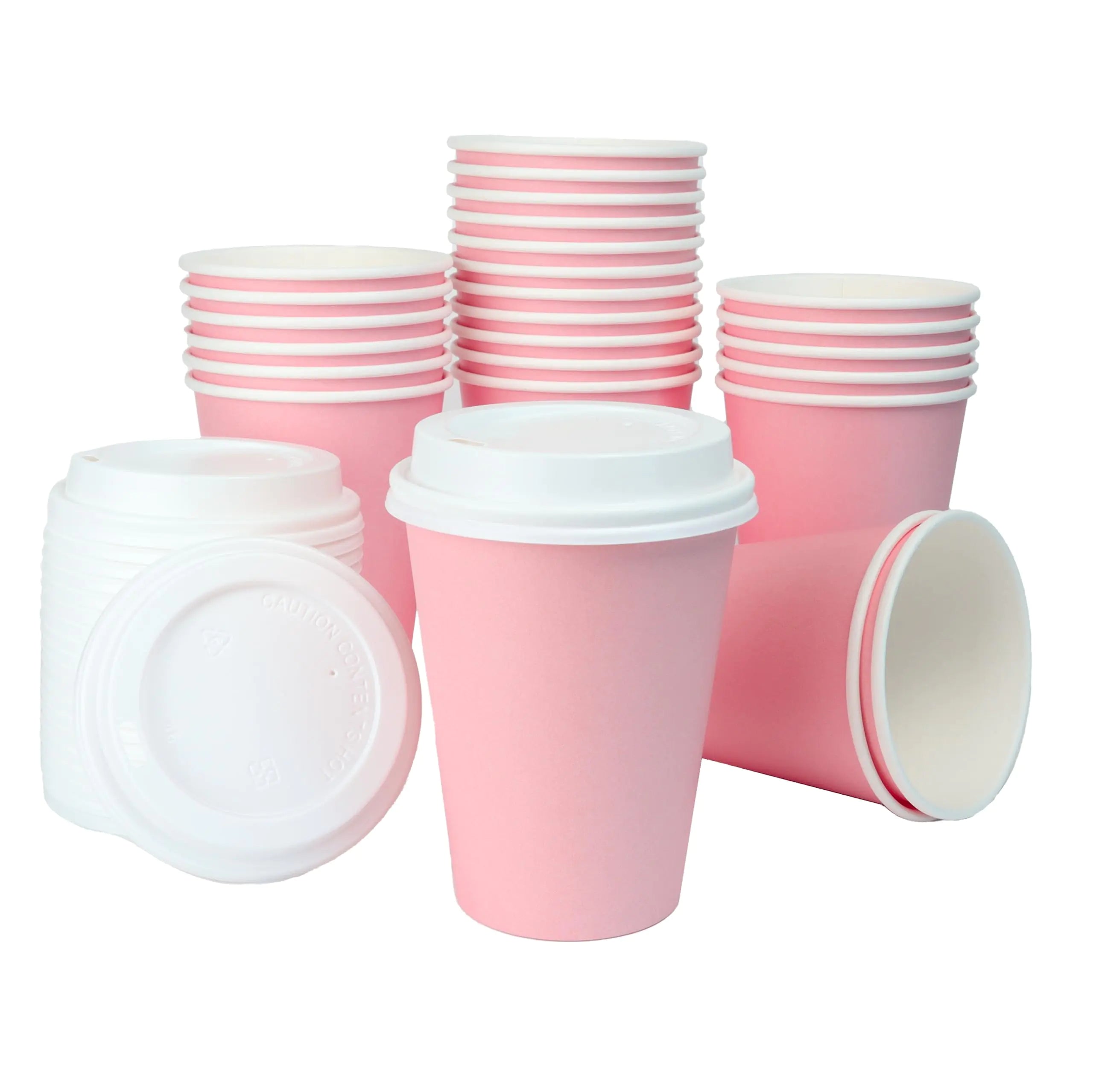 BrewHouse Disposable Coffee Cups with Lids 12 oz | Luxury Paper Cups | Disposable Cups with Lids | Travel Coffee Cups | To Go Cups | Hot Cups 12oz | Paper Coffee Cups with Lids | 25 Count Pink