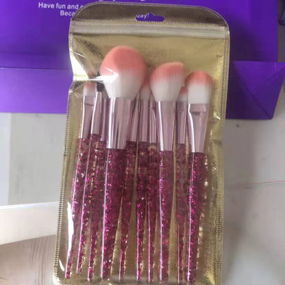 10-Piece Colorful Makeup Brush Set with Synthetic Fibers showcased in a glittery pink pouch, perfect for flawless blending and contouring.