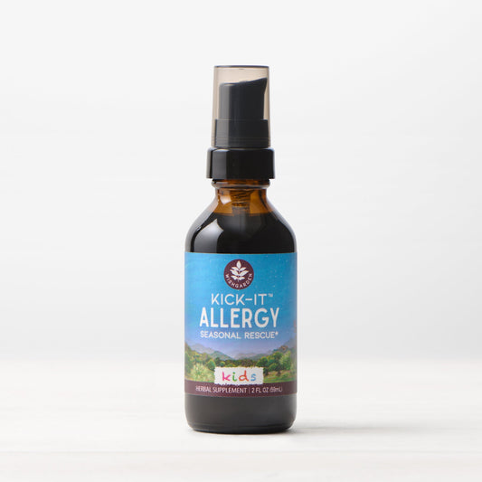 Kids herbal allergy relief supplement by WishGarden Herbs, seasonal rescue for kids with natural ingredients.