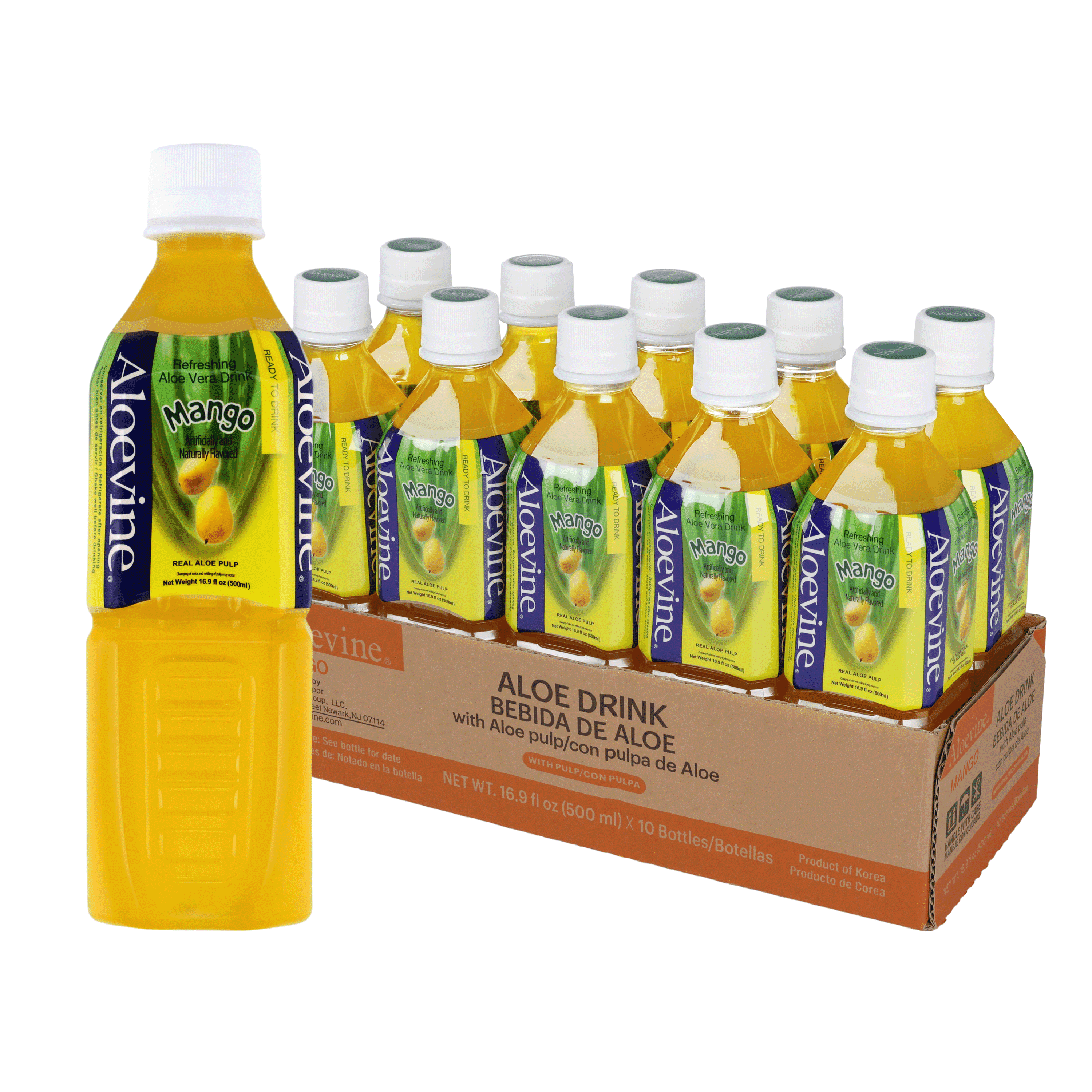 Aloevine Pomegranate Aloe Vera Drink with Aloe Pulp, 16.9 Fl Oz, 20 Count Bottles