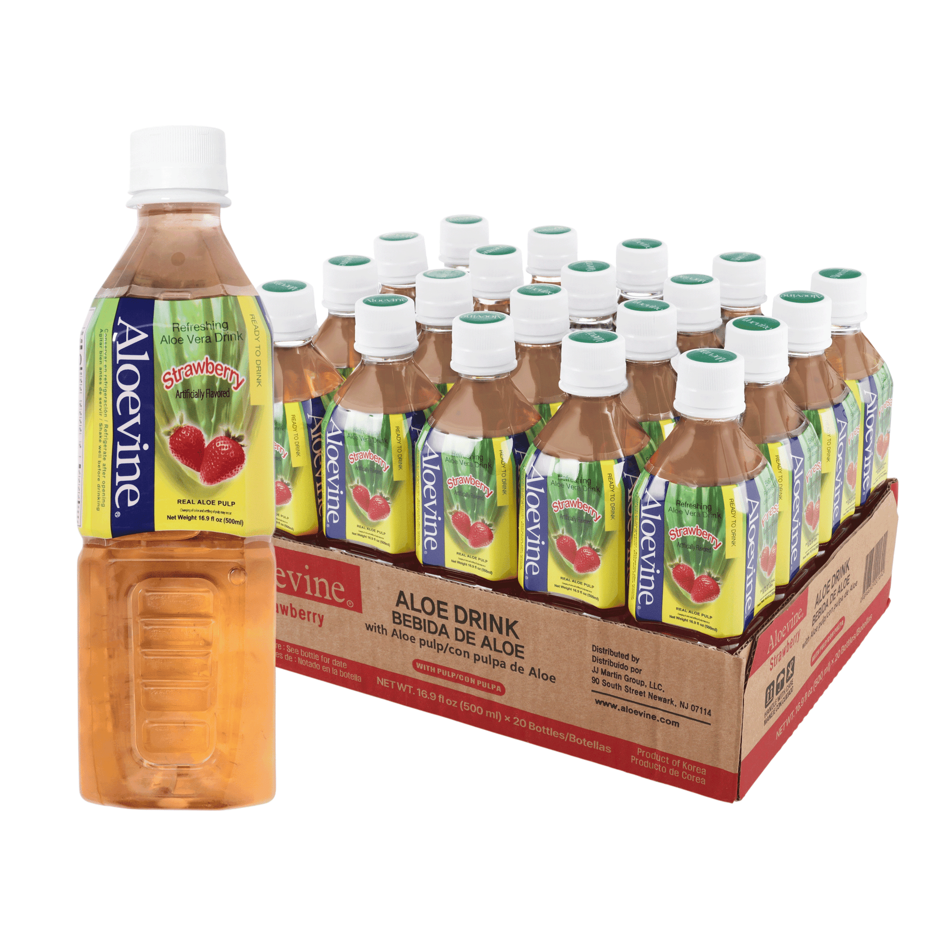 Aloevine Pomegranate Aloe Vera Drink with Aloe Pulp, 16.9 Fl Oz, 20 Count Bottles
