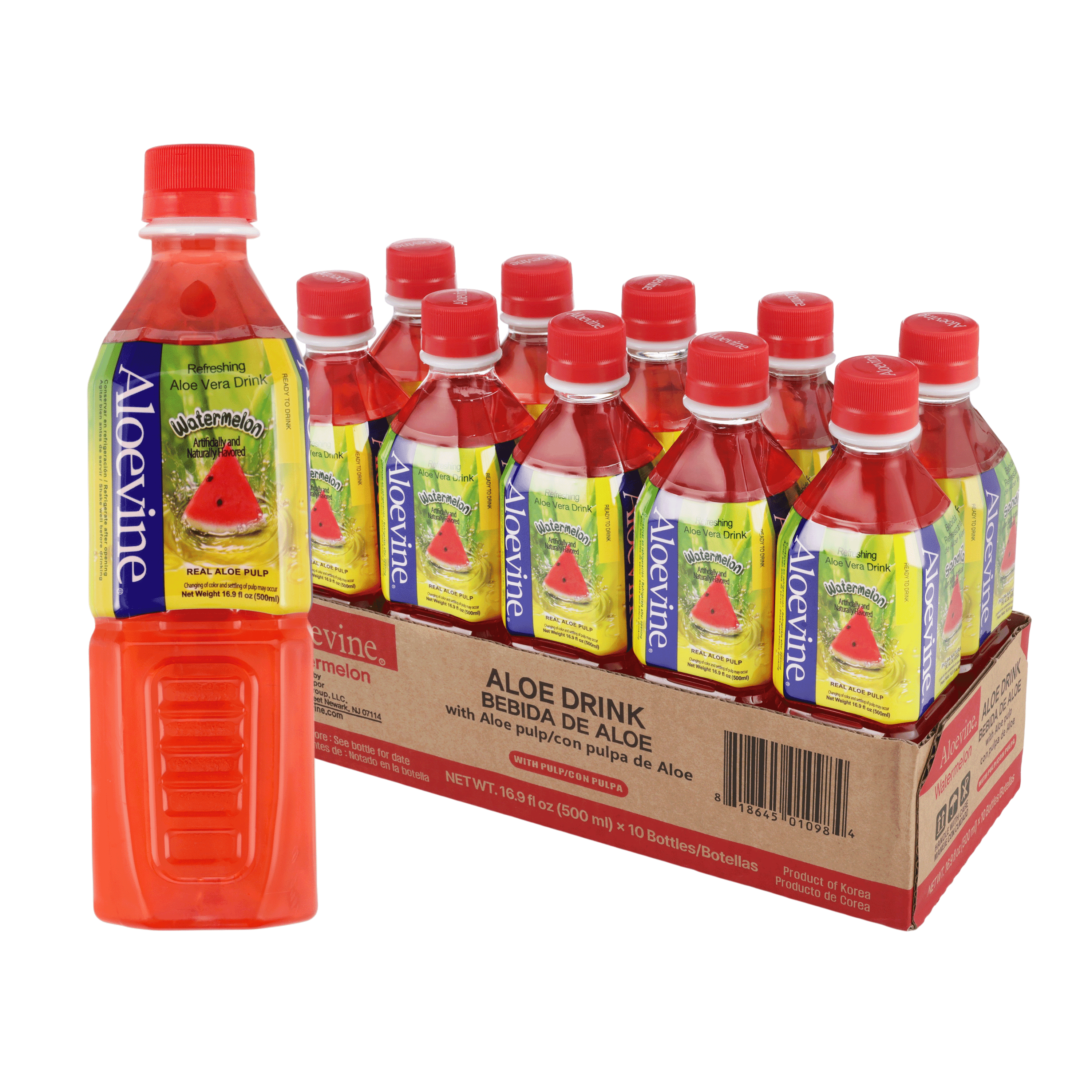 Aloevine Pomegranate Aloe Vera Drink with Aloe Pulp, 16.9 Fl Oz, 20 Count Bottles