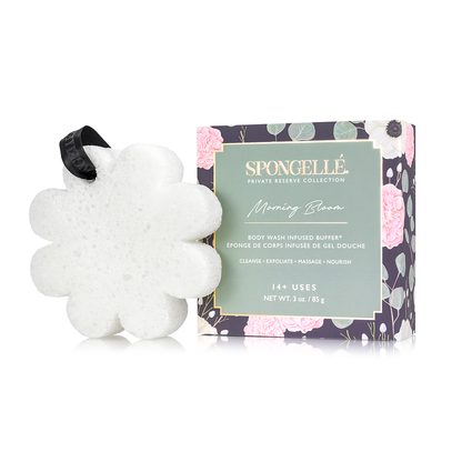 Spongellé Morning Bloom boxed body wash infused buffer with floral scent and soft exfoliating texture.