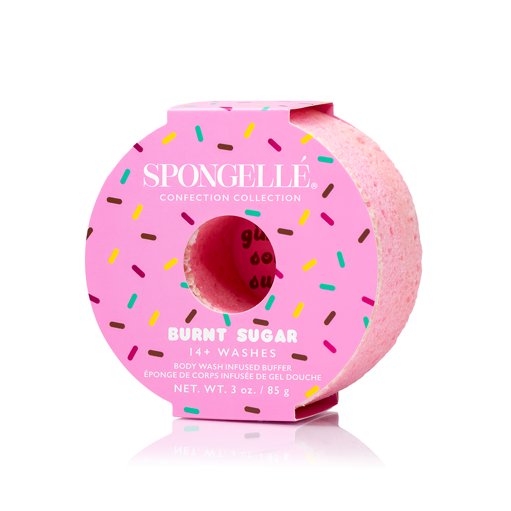 Spongellé Confection Buffer Assorted Pack, body wash infused buffer with multiple colorful textured sections for gentle cleansing