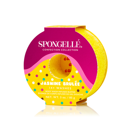 Spongellé Confection Buffer Assorted Pack, body wash infused buffer with colorful, textured sponges for gentle cleansing and exfoliation.