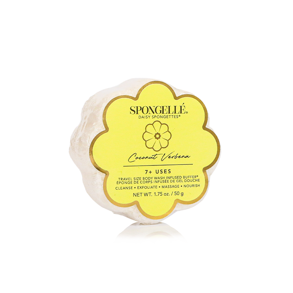 Spongellé Daisy Spongette Assorted Pack of body wash infused buffers with floral daisy design for gentle cleansing and exfoliation.