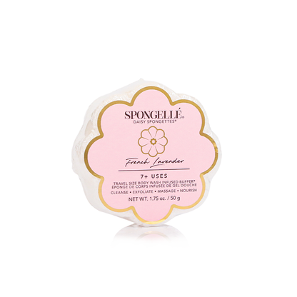Assorted Daisy Spongette body wash infused buffer pack by Spongellé, showing colorful sponges with floral Daisy design.
