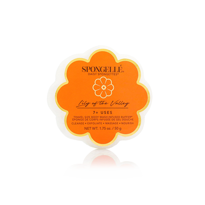 Assorted pack of Daisy Spongette body wash infused buffers by Spongellé, showing colorful sponge buffers with floral Daisy design.
