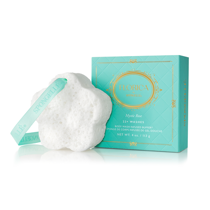 Spongellé Mystic Rose Body Buffer, a floral-infused body wash buffer with rose scent, designed for gentle cleansing and exfoliation.