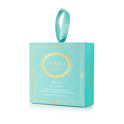 Spongellé Mystic Rose Body Buffer infused with body wash, featuring a floral rose design for gentle exfoliation and cleansing.