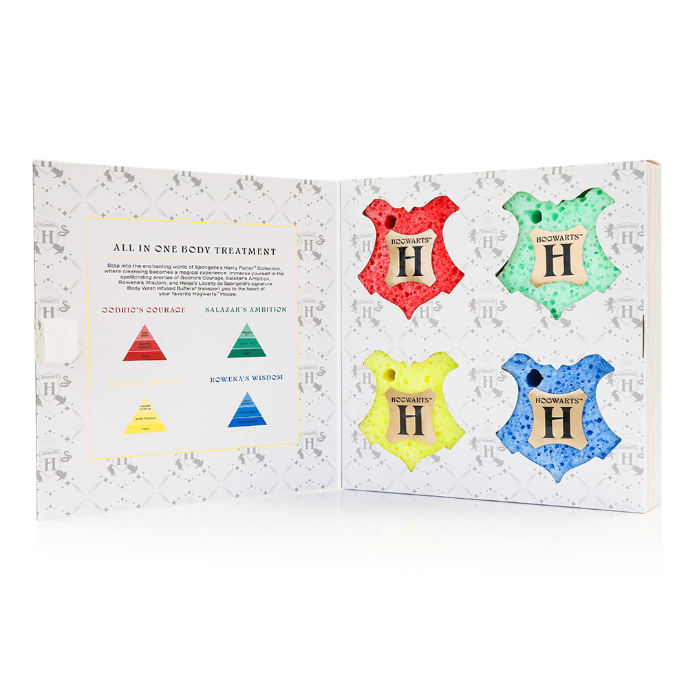 Spongellé Hogwarts™ Harry Potter™ Collection Body Wash Infused Buffer with magical-themed packaging and vibrant colors.