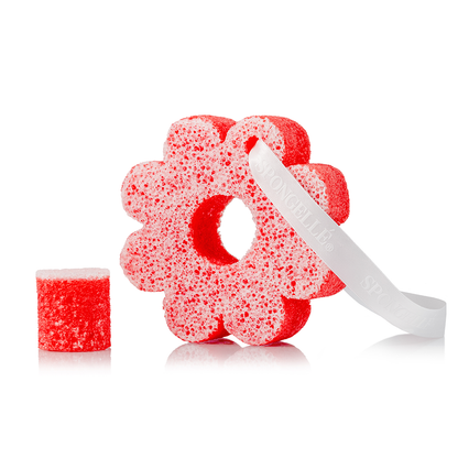 Spongellé Pua Kenikeni Hawaiian Body Wash Infused Buffer with floral design and textured surface for exfoliating skin.