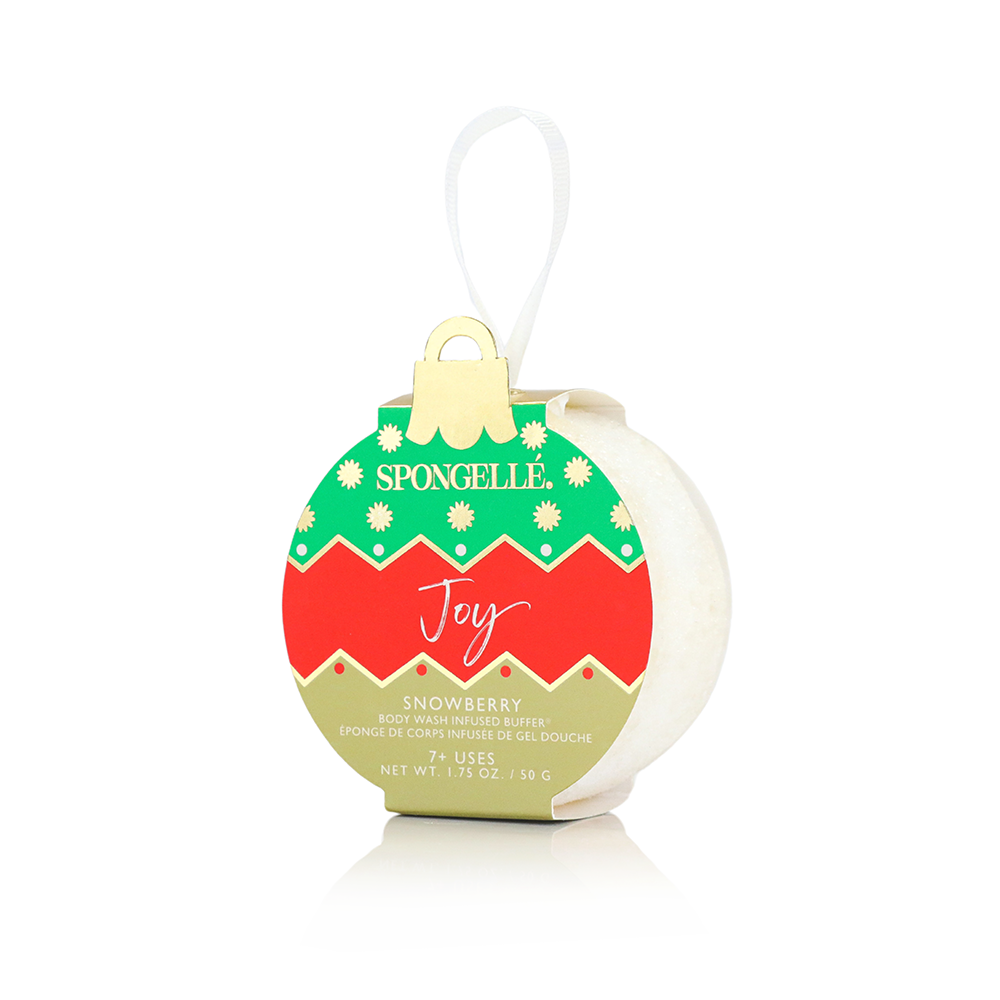 Spongellé Holiday Ornament Assorted Pack body wash infused buffers with festive holiday-themed designs and colors.