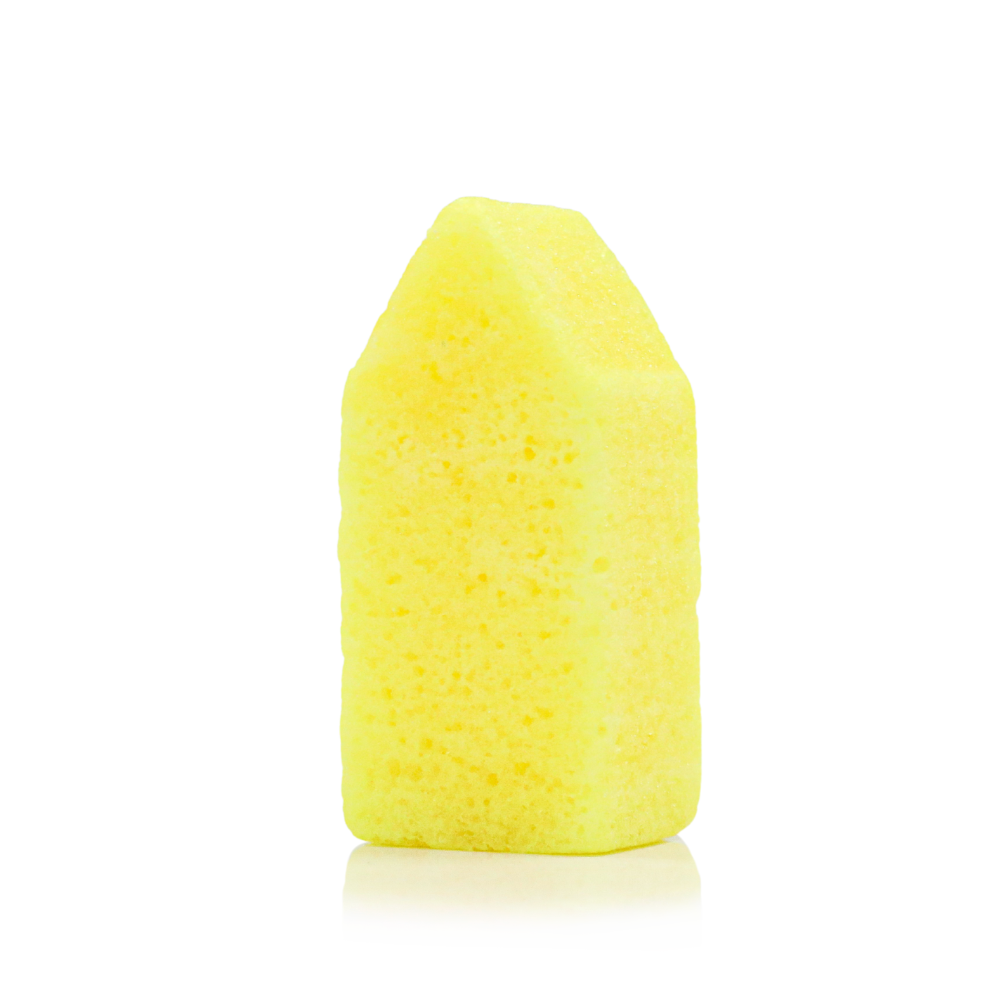 Crayola Sunglow Suds Body Buffer by Spongellé, a body wash infused buffer with bright yellow and orange colors and textured surface.