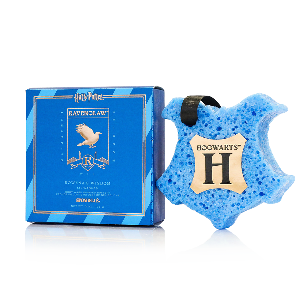 Spongellé Ravenclaw™ Rowena's Wisdom Body Wash Infused Buffer from Harry Potter™ Collection, featuring blue and silver design.