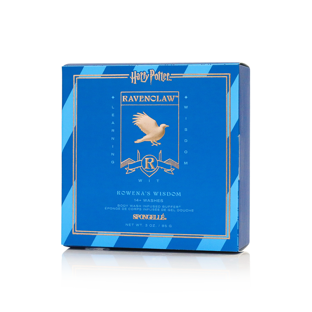 Spongellé Ravenclaw™ Rowena's Wisdom Buffer body wash infused buffer from the Harry Potter collection, featuring blue and silver design.