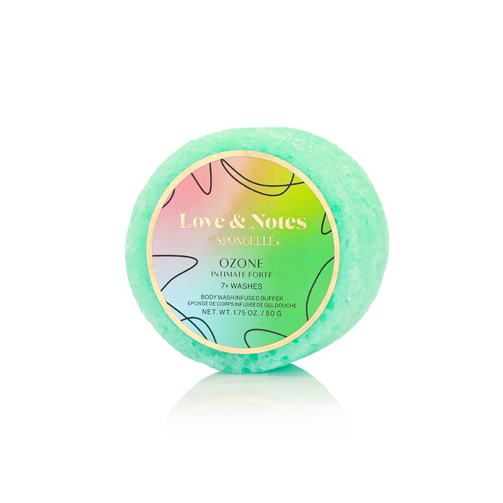 Spongellé Love & Notes Spongette Assorted Pack with body wash-infused buffers in various colors and shapes for gentle cleansing