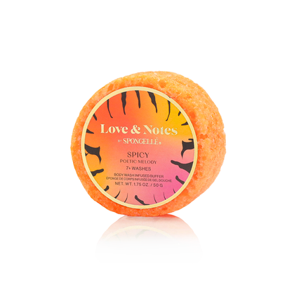 Spongellé Love & Notes Spongette assorted pack, body wash infused buffer with colorful sponge textures and floral accents.