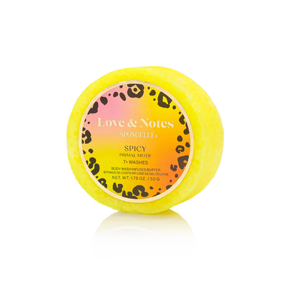 Spongellé Love & Notes Spongette Assorted Pack, body wash infused buffer with colorful sponges for gentle cleansing and exfoliation.