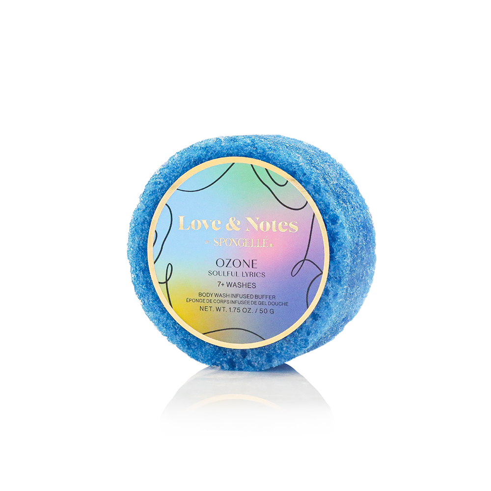 Spongellé Love & Notes Spongette assorted pack, body wash infused buffer with floral and citrus scent, textured sponge for cleansing.