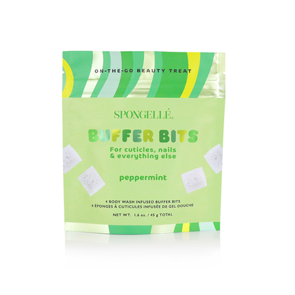 Spongellé PediPOP! Peppermint Pedi Buffer Bits for smooth, refreshed feet, featuring a peppermint scent and textured buffer surface.